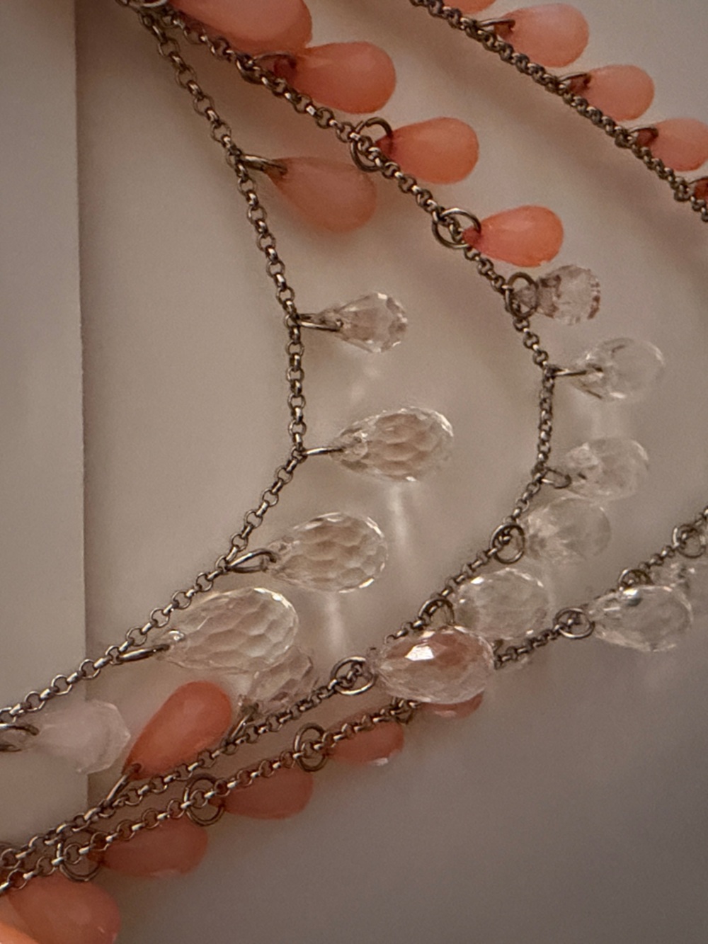 Pink Teardrop & Crystal Multi-Strand Necklace